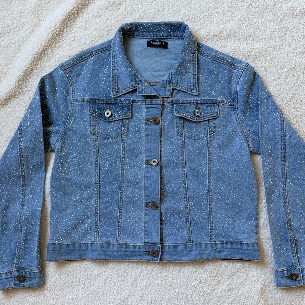 Phoebe J. Collection Rhinestone Bedazzled Blue Denim Jacket Sparkle Bridal Bride - Picture 5 of 16